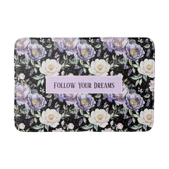 Pretty Purple White Flowers Bath Mat (Front)