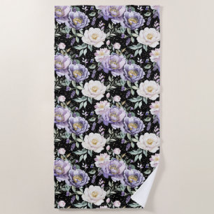 Pretty Purple White Flowers Beach Towel