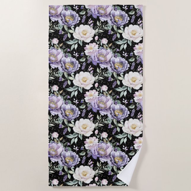 Pretty Purple White Flowers  Beach Towel (Front)