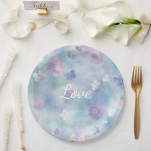 Pretty Purple White Flowers Wedding Paper Plate