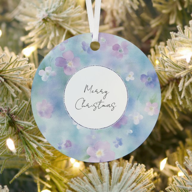 Pretty Purple White Lavender Floral Christmas Metal Tree Decoration (Insitu)