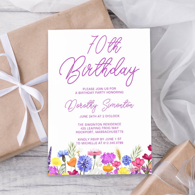 Pretty Purple Wildflower Adult 60th Birthday Invitation (Creator Uploaded)