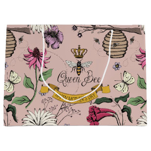 Pretty Queen Bee Gold Crown Photo Large Gift Bag