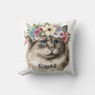 Pretty Ragdoll Cat Floral Personalized Cushion
