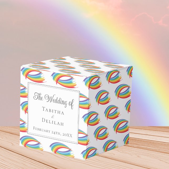 Pretty Rainbow Abstract Waves LGBT Wedding Square Favour Box (Creator Uploaded)
