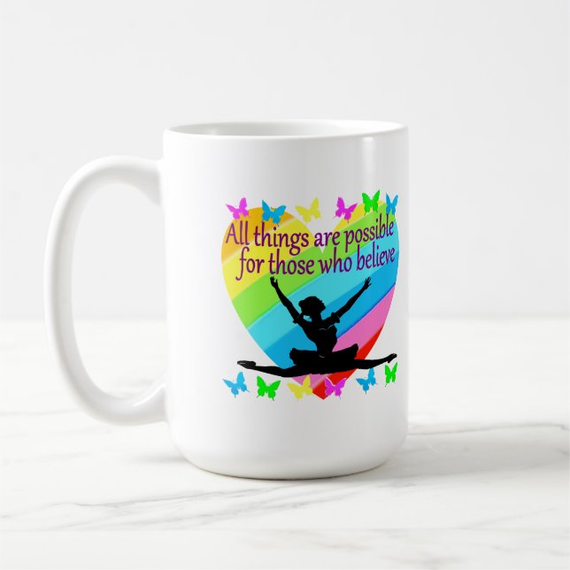 PRETTY RAINBOW ALL THINGS ARE POSSIBLE BALLERINA COFFEE MUG (Left)