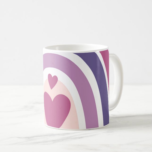 Pretty Rainbow And Hearts Purple  Coffee Mug (Front Right)