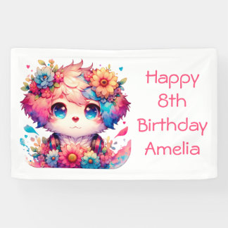Pretty Rainbow Anime Puppy Personalised Birthday Banner