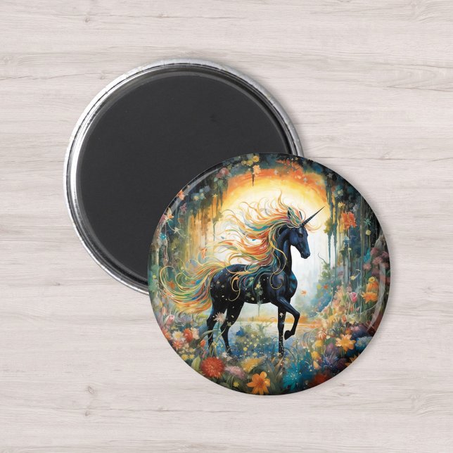 Pretty Rainbow Black Unicorn Magnet (Creator Uploaded)
