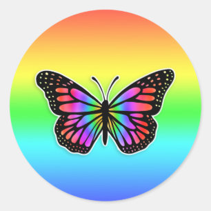 Pretty Rainbow Butterfly Classic Round Sticker