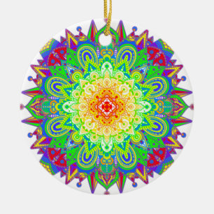 Pretty Rainbow Coloured Mandala Abstract Art Ceramic Tree Decoration
