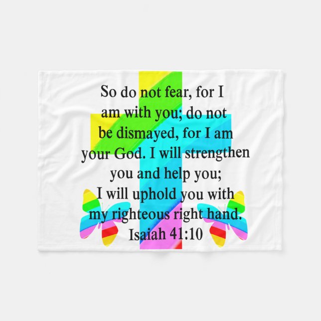 PRETTY RAINBOW CROSS ISAIAH 41:10 DESIGN FLEECE BLANKET (Front (Horizontal))
