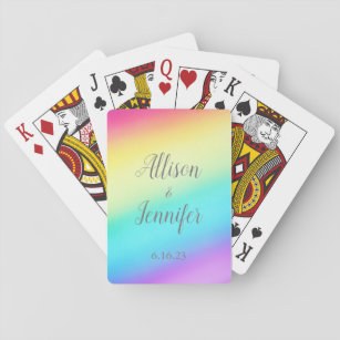 Pretty Rainbow Fade Colourful Personalised Wedding Playing Cards