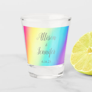 Pretty Rainbow Fade Colourful Personalised Wedding Shot Glass