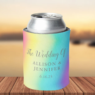 Pretty Rainbow Fade Personalised LGBTQ Wedding Can Cooler
