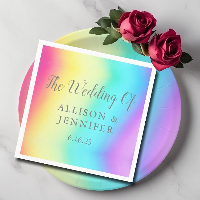 Pretty Rainbow Fade Personalised LGBTQ Wedding Napkin (Creator Uploaded)
