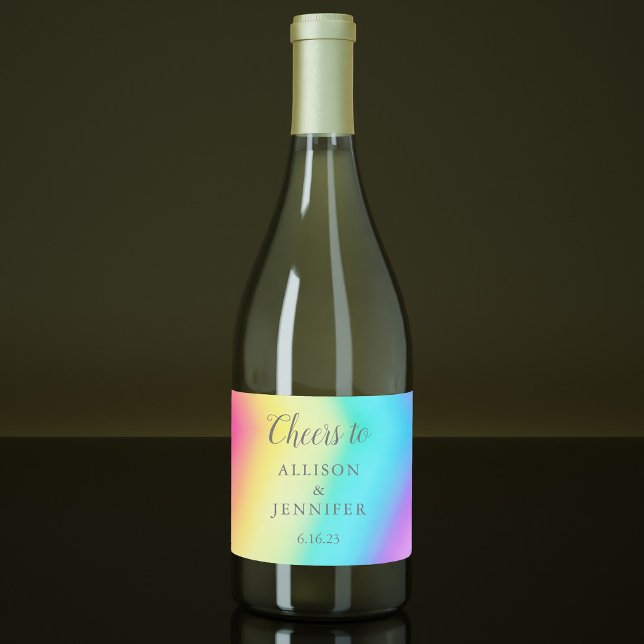 Pretty Rainbow Fade Personalised Wedding Cheers Sparkling Wine Label (Creator Uploaded)