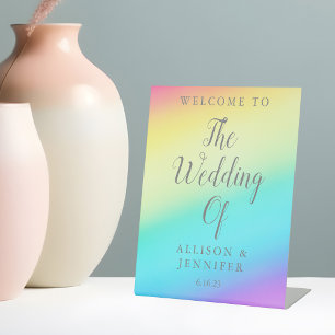 Pretty Rainbow Fade Personalised Wedding Welcome Pedestal Sign