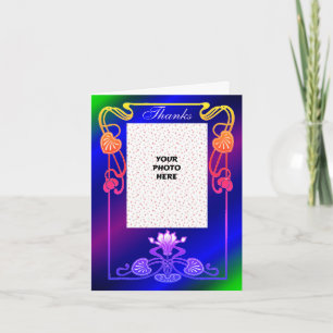 Pretty Rainbow Floral Frame Wedding Photo  Thank You Card