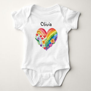Pretty Rainbow Heart Personalised Colourful Cute Baby Bodysuit