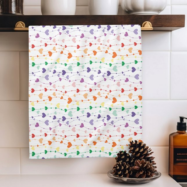 Pretty Rainbow Hearts Pattern Family Tea Towel (Creator Uploaded)