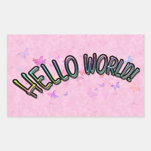 Pretty Rainbow Hello World Rectangular Sticker (Front)