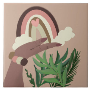 Pretty Rainbow Natural Greenery Feminine Hands Tile