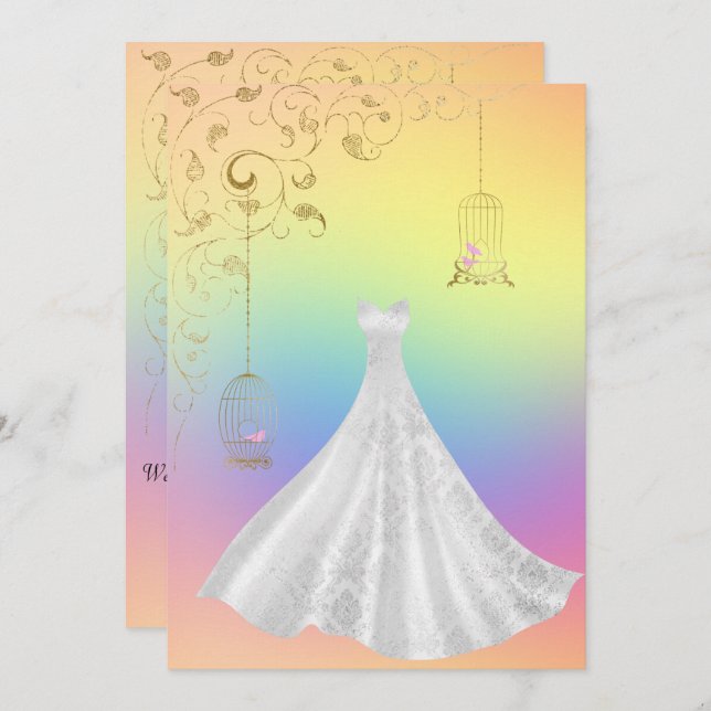 Pretty Rainbow Pastel Birdcage Wedding Invitation (Front/Back)