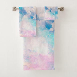 Pretty Rainbow Pastel Clouds Aesthetic design Bath Towel Set