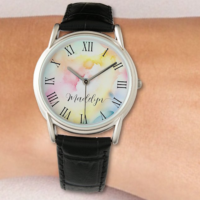 Pretty Rainbow Pastel Watercolor Abstract Custom  Watch (Creator Uploaded)