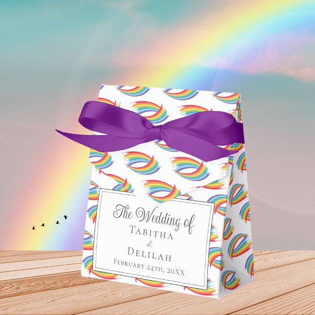 Pretty Rainbow Pattern LGBT Wedding Purple Bow Favour Box (Creator Uploaded)