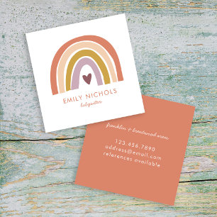 Pretty Rainbow Peach Lavender Boho Babysitter Square Business Card