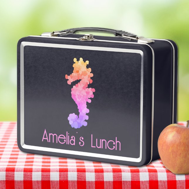 Pretty Rainbow Seahorse Personalised Metal Lunch Box (Creator Uploaded)