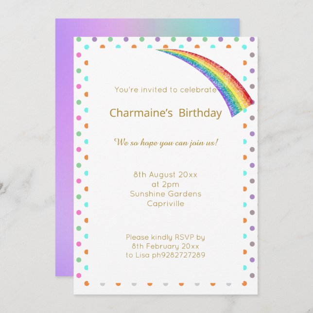 PRETTY RAINBOW SPOT RAINBOW ALL OCCASSION INVITATION (Front/Back)
