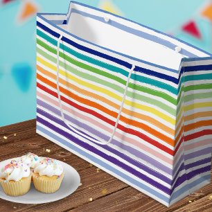 Pretty Rainbow Stripe Pattern Birthday Large Gift Bag