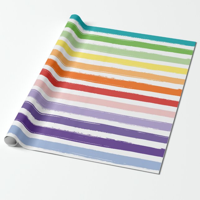 Pretty Rainbow Stripe Pattern Birthday Wrapping Paper (Unrolled)