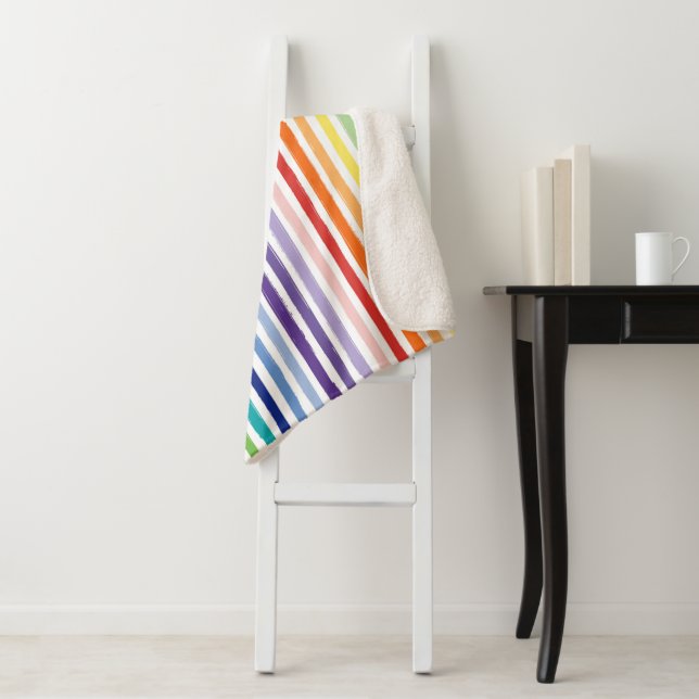 Pretty Rainbow Stripe Pattern Sherpa Blanket (In Situ)