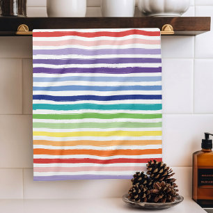 Pretty Rainbow Stripe Pattern Tea Towel
