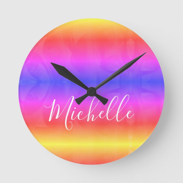 Pretty Rainbow Teen Girl's Stylish Persononalized Round Clock (Front)
