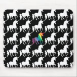 Pretty Rainbow Unicorn Black & White Pattern Fun Mouse Pad<br><div class="desc">Fun Black and White Rainbow Unicorn Pattern Mouse Pad. Stylish black and white unicorn pattern covers the front of this fun mousepad. One bright and colourful rainbow unicorn in watercolor brushstroke stands out in the centre. Red, orange, yellow, green, blue, and purple unicorn adds a splash of fun to the...</div>