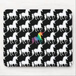 Pretty Rainbow Unicorn Black & White Pattern Fun Mouse Pad<br><div class="desc">Fun Black and White Rainbow Unicorn Pattern Mouse Pad. Stylish black and white unicorn pattern covers the front of this fun mousepad. One bright and colourful rainbow unicorn in watercolor brushstroke stands out in the centre. Red, orange, yellow, green, blue, and purple unicorn adds a splash of fun to the...</div>