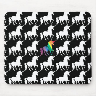 Pretty Rainbow Unicorn Black & White Pattern Fun Mouse Pad