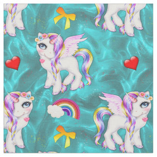 Pretty Rainbow Unicorns on Aqua Fabric