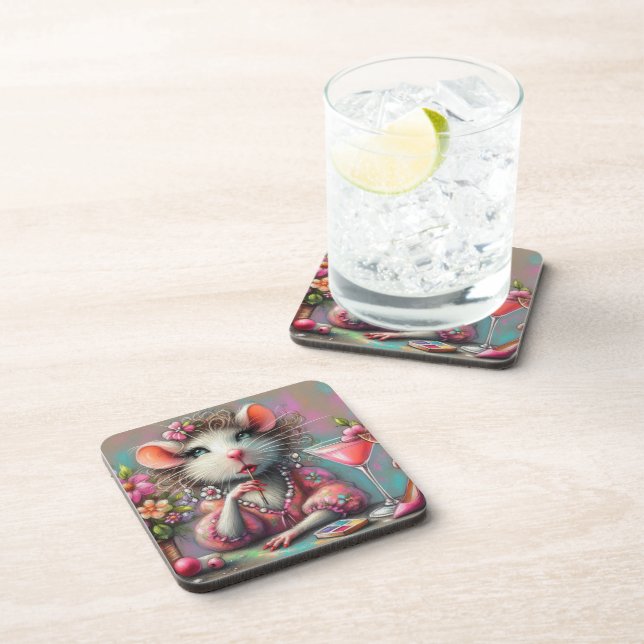 Pretty Rat Lady Having a Martini Contemplating Coaster (Right Side)