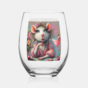 Pretty Rat Lady Having a Martini Contemplating Stemless Wine Glass