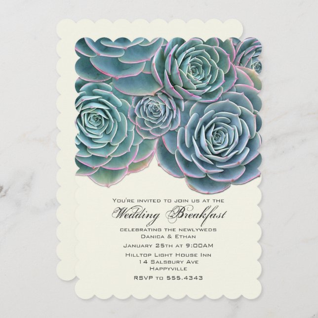 Pretty Real Succulents Wedding Breakfast Invitation (Front/Back)