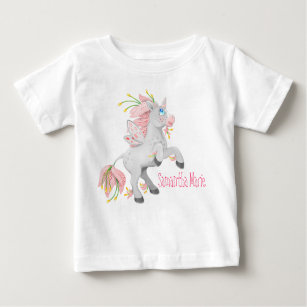 Pretty Rearing Flower Fairy Unicorn with Orchids Baby T-Shirt