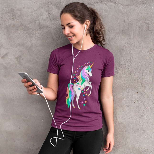 Pretty Rearing Rainbow Unicorn Falling Stars T-Shirt (Creator Uploaded)