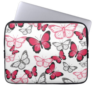 Pretty Red and Black Butterfly Art Pattern Laptop Sleeve