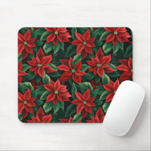 Pretty Red and Green Poinsettias Digital Art Mouse Pad
